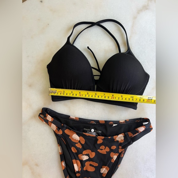 Shade & Shore Bikini Matching Set, Black Bikini Top Leopard Bottom - Picture 4 of 7